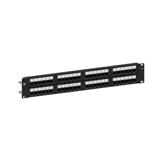 Patchpanel cargado 48 puertos, panel de distribución sin blindaje, Cat 6A, 2U, 48 puertos, negro