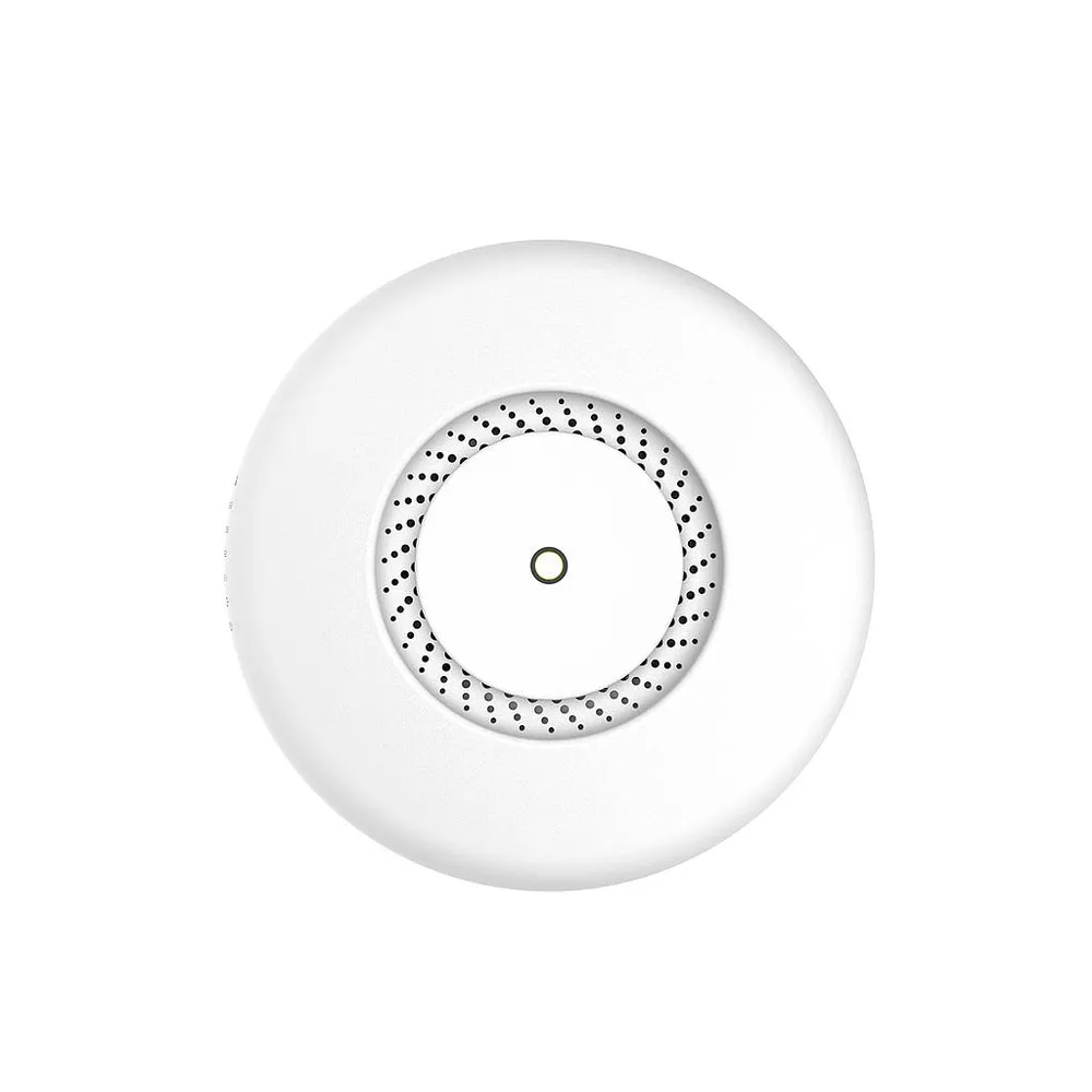CAP ac, Punto de acceso inalámbrico de banda dual 2.4 / 5GHz para montaje en techo o pared con dos puertos Gigabit Ethernet (uno con salida PoE), soporte 802.11ac y soporte de cifrado de hardware IPsec, RouterOS L4